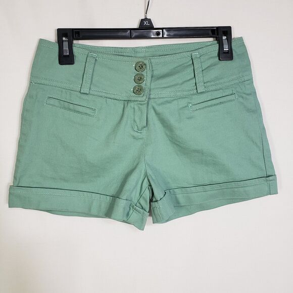 2Sable Womens Shorts Size Medium Green Denim Cuffed Mid Rise 3 Button Closure - Picture 4 of 6